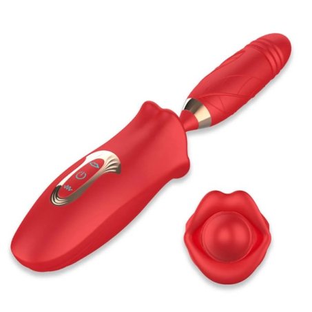 Mouth Biting Vibrator With Thrusting Dildo