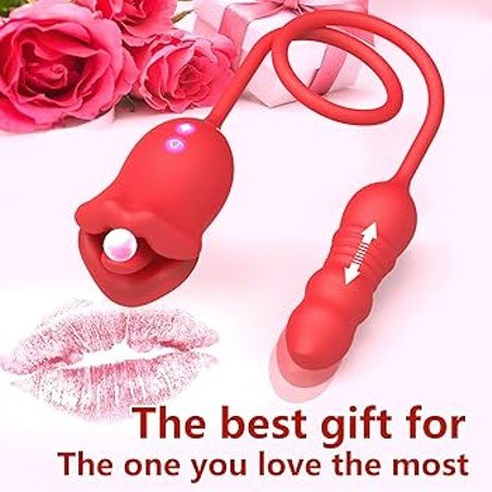 Rose Mouth Tongue Vibrator With Thrusting Bullet
