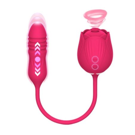 Rose Suction Toy With Thrusting Vibrating Dildo