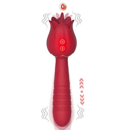 Rose Tongue Toy With Thrusting Wand Vibrator